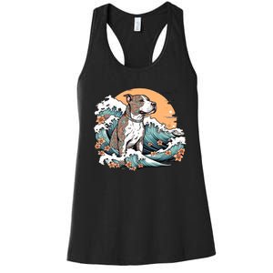 Summer Pitbull Funny Pitbull Mom Dog Mama Beach Vibes Dog Wave Summer Women's Racerback Tank