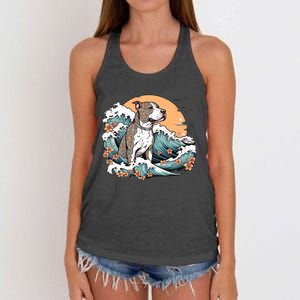 Summer Pitbull Funny Pitbull Mom Dog Mama Beach Vibes Dog Wave Summer Women's Knotted Racerback Tank