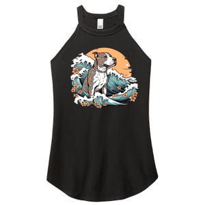 Summer Pitbull Funny Pitbull Mom Dog Mama Beach Vibes Dog Wave Summer Women's Perfect Tri Rocker Tank