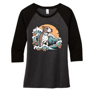 Summer Pitbull Funny Pitbull Mom Dog Mama Beach Vibes Dog Wave Summer Women's Tri-Blend 3/4-Sleeve Raglan Shirt