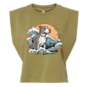 Summer Pitbull Funny Pitbull Mom Dog Mama Beach Vibes Dog Wave Summer Garment-Dyed Women's Muscle Tee