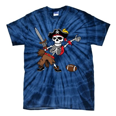 Skeleton Pirate Football Halloween Costume Design Tie-Dye T-Shirt