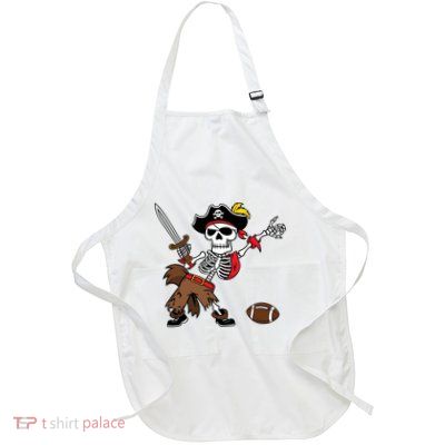 Skeleton Pirate Football Halloween Costume Design Full-Length Apron With Pockets