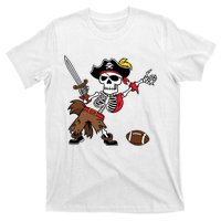 Skeleton Pirate Football Halloween Costume Design T-Shirt