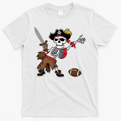 Skeleton Pirate Football Halloween Costume Design T-Shirt