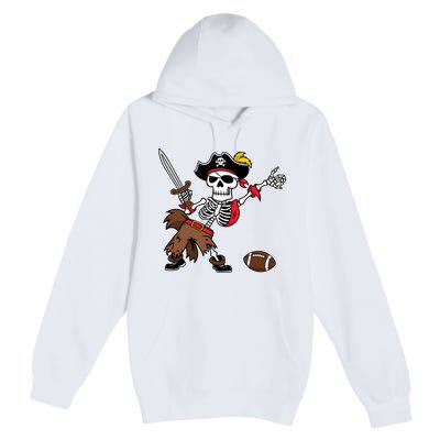 Skeleton Pirate Football Halloween Costume Design Premium Pullover Hoodie