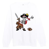 Skeleton Pirate Football Halloween Costume Design Premium Crewneck Sweatshirt