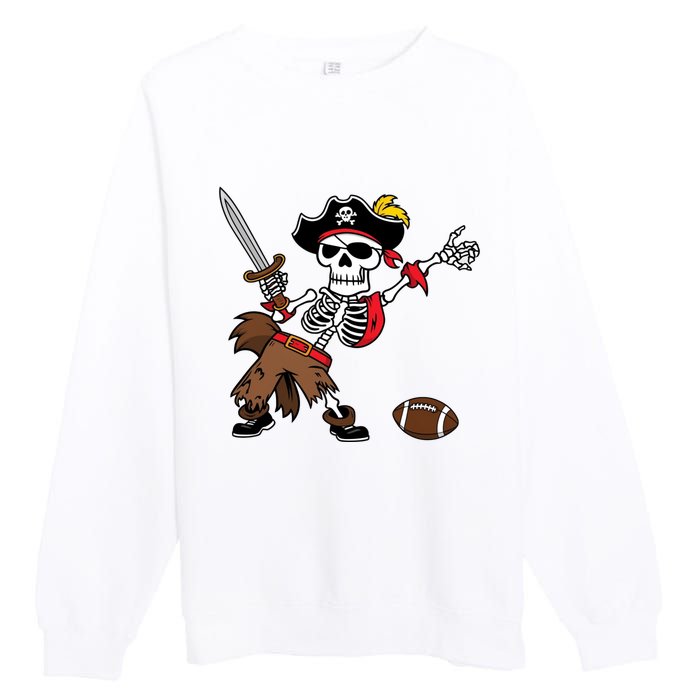 Skeleton Pirate Football Halloween Costume Design Premium Crewneck Sweatshirt