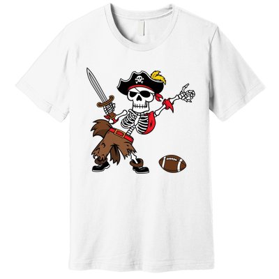 Skeleton Pirate Football Halloween Costume Design Premium T-Shirt