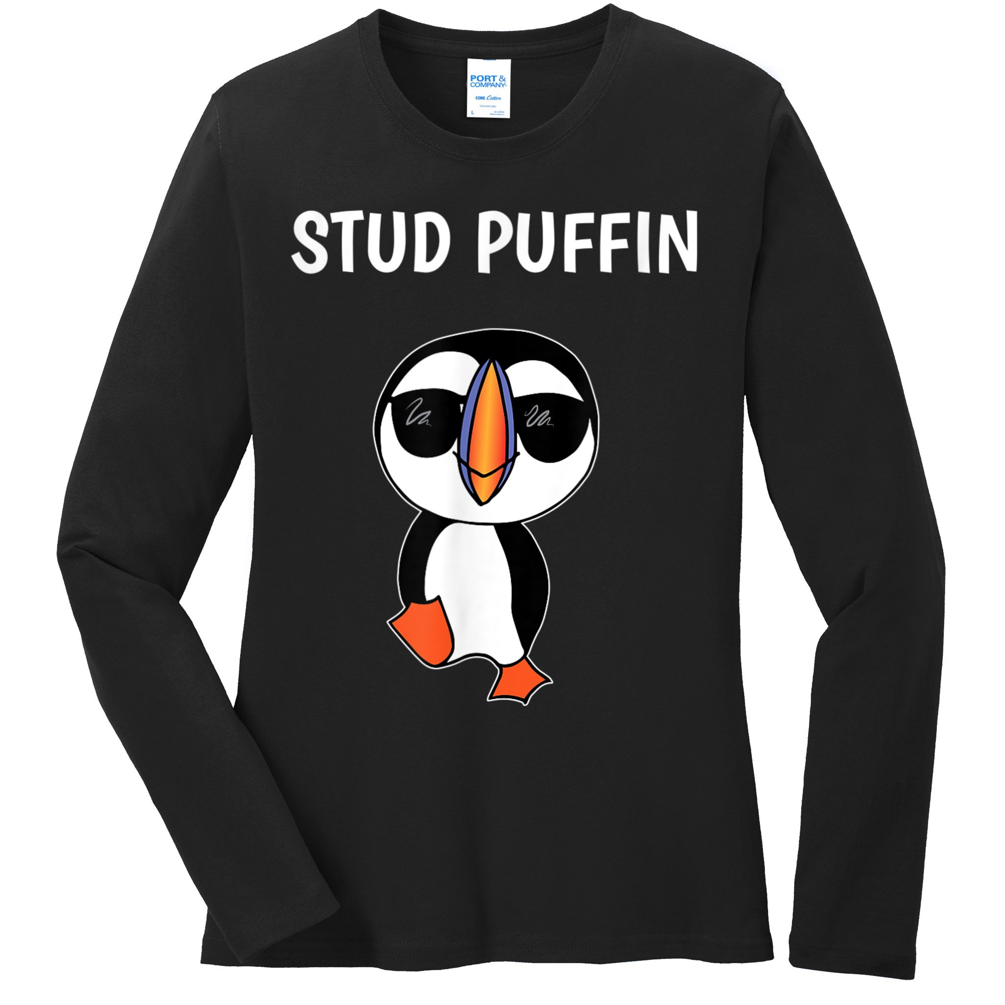 Stud Puffin Funny Bird Ladies Long Sleeve Shirt