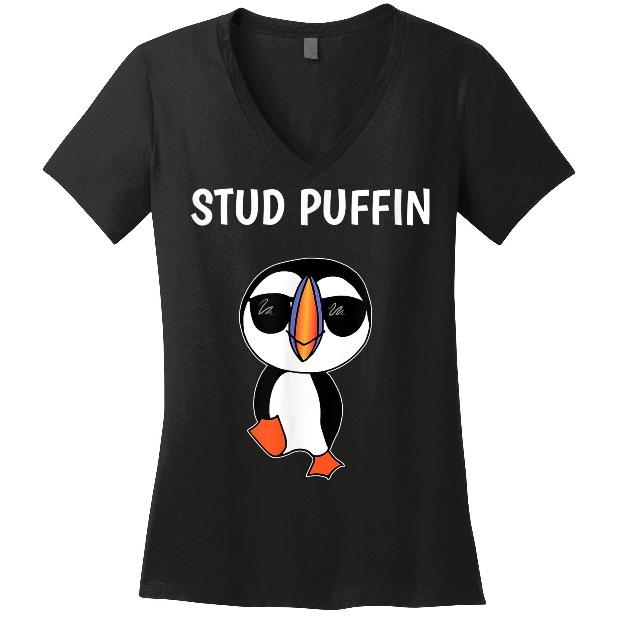 Stud Puffin Funny Bird Women's V-Neck T-Shirt