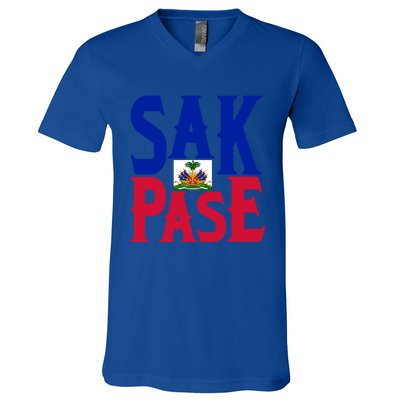 Sak Pase Funny Gift Cute Haitian Creole Pride Funny Gift V-Neck T-Shirt