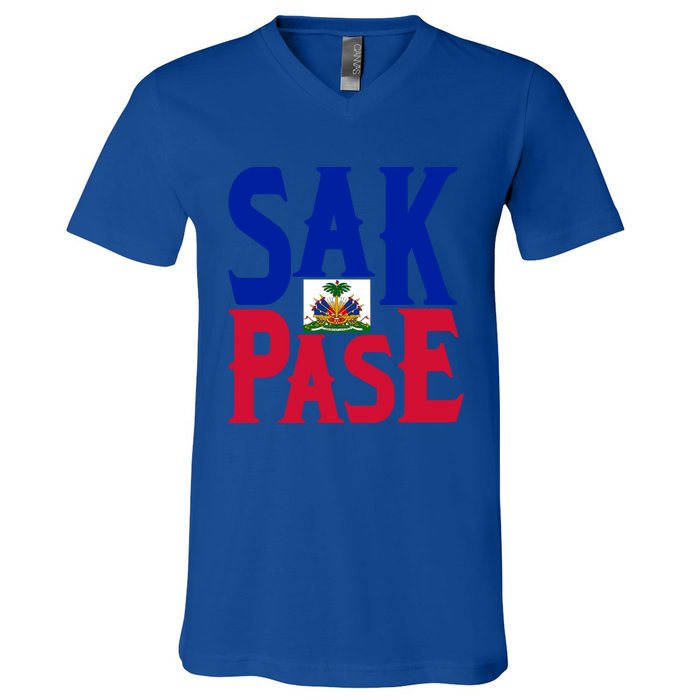 Sak Pase Funny Gift Cute Haitian Creole Pride Funny Gift V-Neck T-Shirt