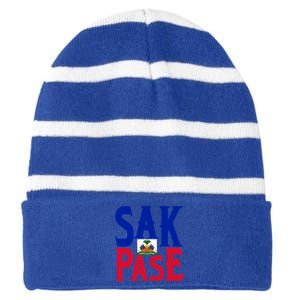 Sak Pase Funny Gift Cute Haitian Creole Pride Funny Gift Striped Beanie with Solid Band