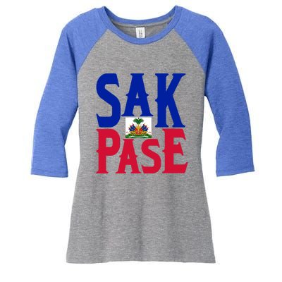 Sak Pase Funny Gift Cute Haitian Creole Pride Funny Gift Women's Tri-Blend 3/4-Sleeve Raglan Shirt