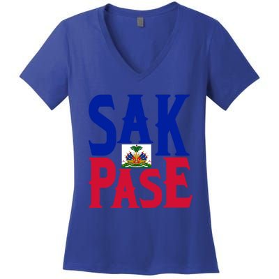 Sak Pase Funny Gift Cute Haitian Creole Pride Funny Gift Women's V-Neck T-Shirt