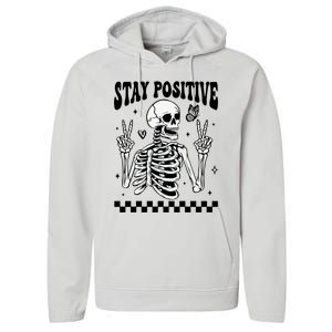 Stay Positive Funny Halloween Skeleton Peace Spooky Season Funny Gift Performance Fleece Hoodie