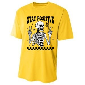 Stay Positive Funny Halloween Skeleton Peace Spooky Season Funny Gift Performance Sprint T-Shirt