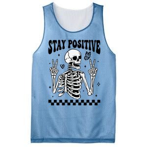 Stay Positive Funny Halloween Skeleton Peace Spooky Season Funny Gift Mesh Reversible Basketball Jersey Tank