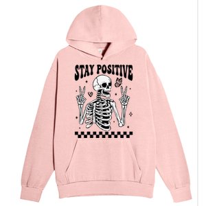 Stay Positive Funny Halloween Skeleton Peace Spooky Season Funny Gift Urban Pullover Hoodie