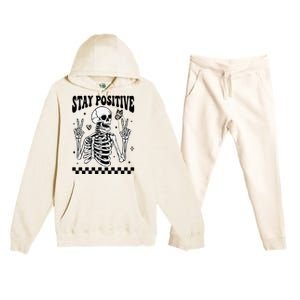 Stay Positive Funny Halloween Skeleton Peace Spooky Season Funny Gift Premium Hooded Sweatsuit Set