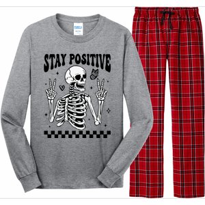 Stay Positive Funny Halloween Skeleton Peace Spooky Season Funny Gift Long Sleeve Pajama Set