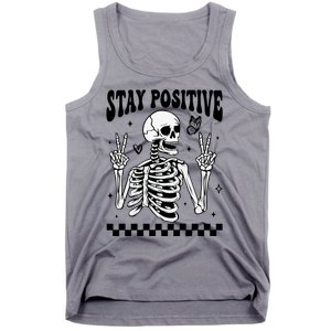 Stay Positive Funny Halloween Skeleton Peace Spooky Season Funny Gift Tank Top