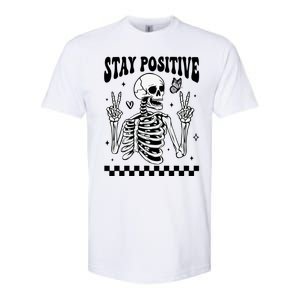 Stay Positive Funny Halloween Skeleton Peace Spooky Season Funny Gift Softstyle CVC T-Shirt