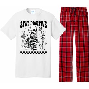 Stay Positive Funny Halloween Skeleton Peace Spooky Season Funny Gift Pajama Set