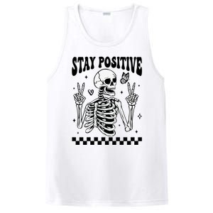 Stay Positive Funny Halloween Skeleton Peace Spooky Season Funny Gift PosiCharge Competitor Tank