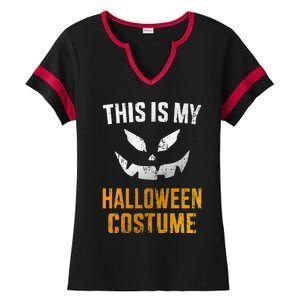 Scary Pumpkin Face Halloween Costume Ladies Halftime Notch Neck Tee