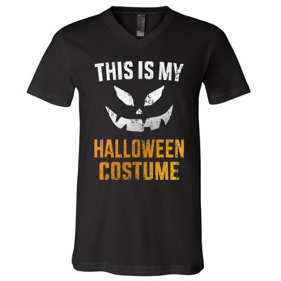 Scary Pumpkin Face Halloween Costume V-Neck T-Shirt