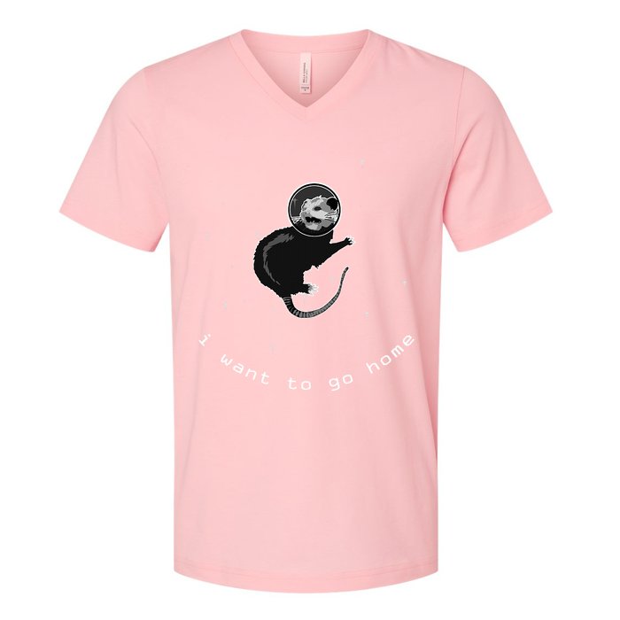 Space Possum Funny Introvert Anxiety Outer Space V-Neck T-Shirt