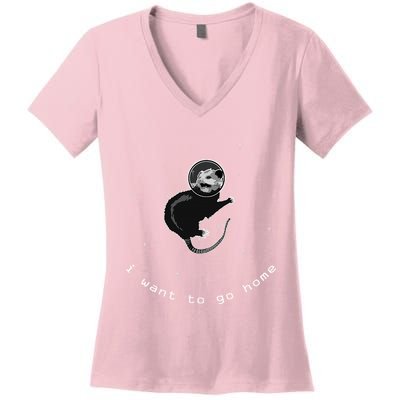 Space Possum Funny Introvert Anxiety Outer Space Women's V-Neck T-Shirt
