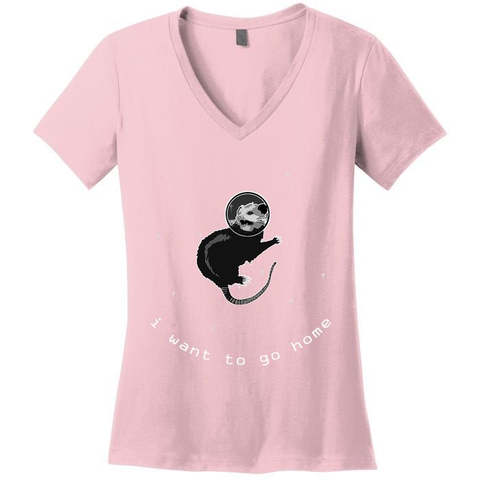 Space Possum Funny Introvert Anxiety Outer Space Women's V-Neck T-Shirt