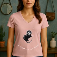 Space Possum Funny Introvert Anxiety Outer Space Women's V-Neck T-Shirt