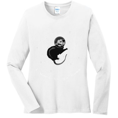 Space Possum Funny Introvert Anxiety Outer Space Ladies Long Sleeve Shirt