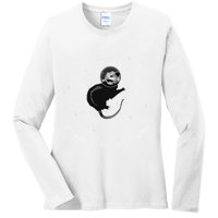 Space Possum Funny Introvert Anxiety Outer Space Ladies Long Sleeve Shirt