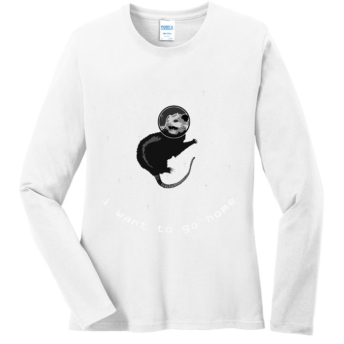 Space Possum Funny Introvert Anxiety Outer Space Ladies Long Sleeve Shirt
