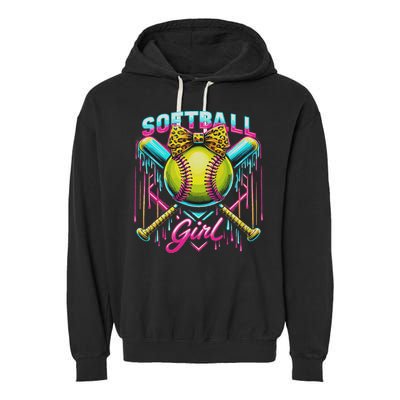 Softball Player Girl Ice Cream Softball Drip Garment-Dyed Fleece Hoodie