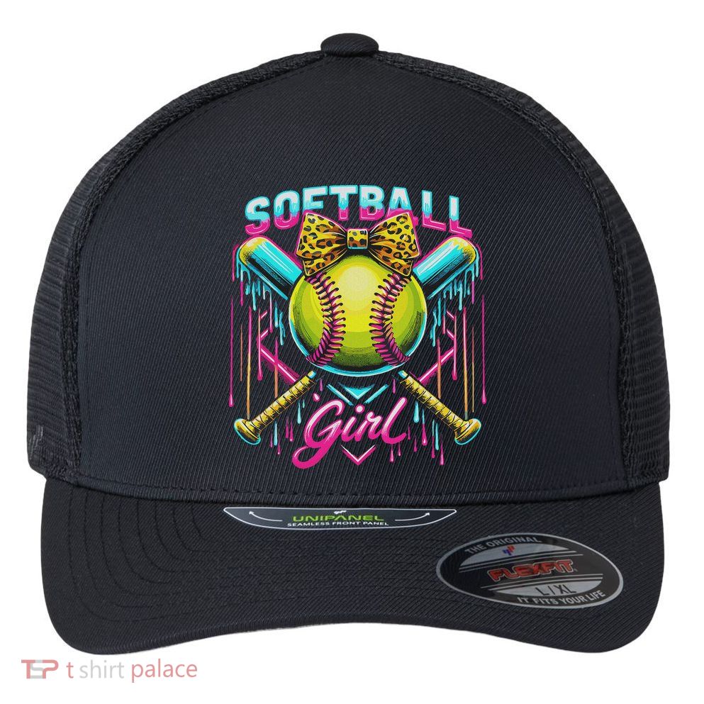 Softball Player Girl Ice Cream Softball Drip Flexfit Unipanel Trucker Cap