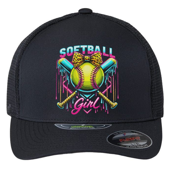 Softball Player Girl Ice Cream Softball Drip Flexfit Unipanel Trucker Cap