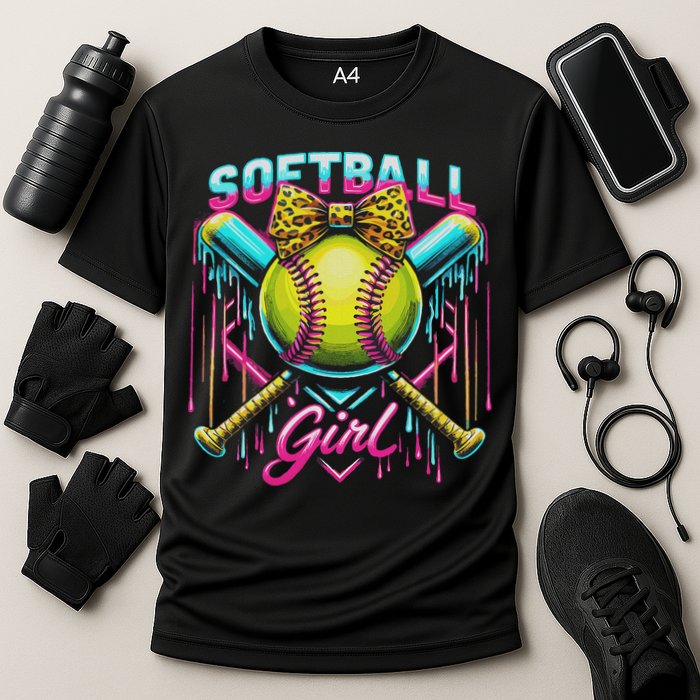 Softball Player Girl Ice Cream Softball Drip Cooling Performance Crew T-Shirt