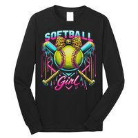 Softball Player Girl Ice Cream Softball Drip Long Sleeve Shirt