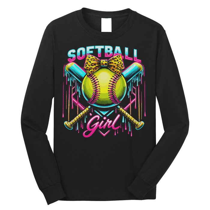 Softball Player Girl Ice Cream Softball Drip Long Sleeve Shirt