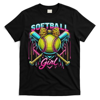 Softball Player Girl Ice Cream Softball Drip T-Shirt