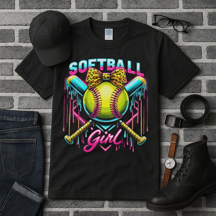 Softball Player Girl Ice Cream Softball Drip Tall T-Shirt
