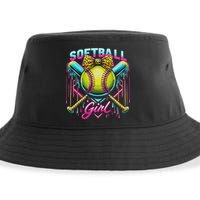 Softball Player Girl Ice Cream Softball Drip Sustainable Bucket Hat