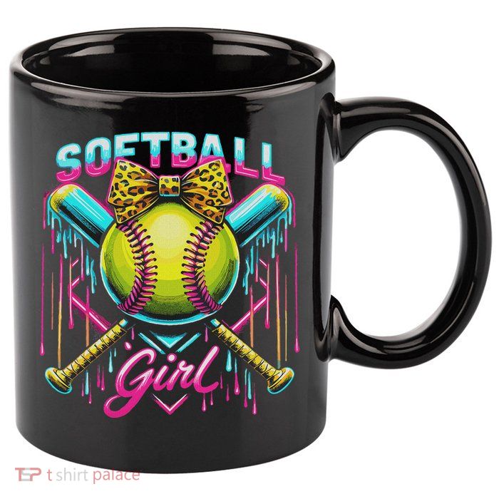 Softball Player Girl Ice Cream Softball Drip 11oz C Handle Ceramic Mug