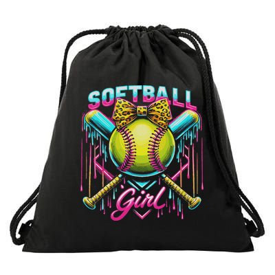 Softball Player Girl Ice Cream Softball Drip Drawstring Bag